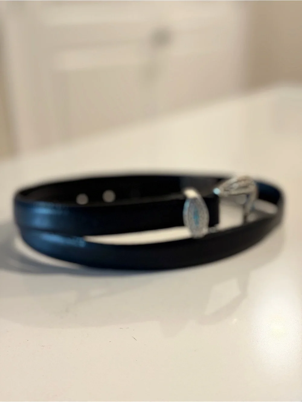 Brighton Black Leather Belt Silver Plate with  Turquoise Buckle XL/36 B30113 USA